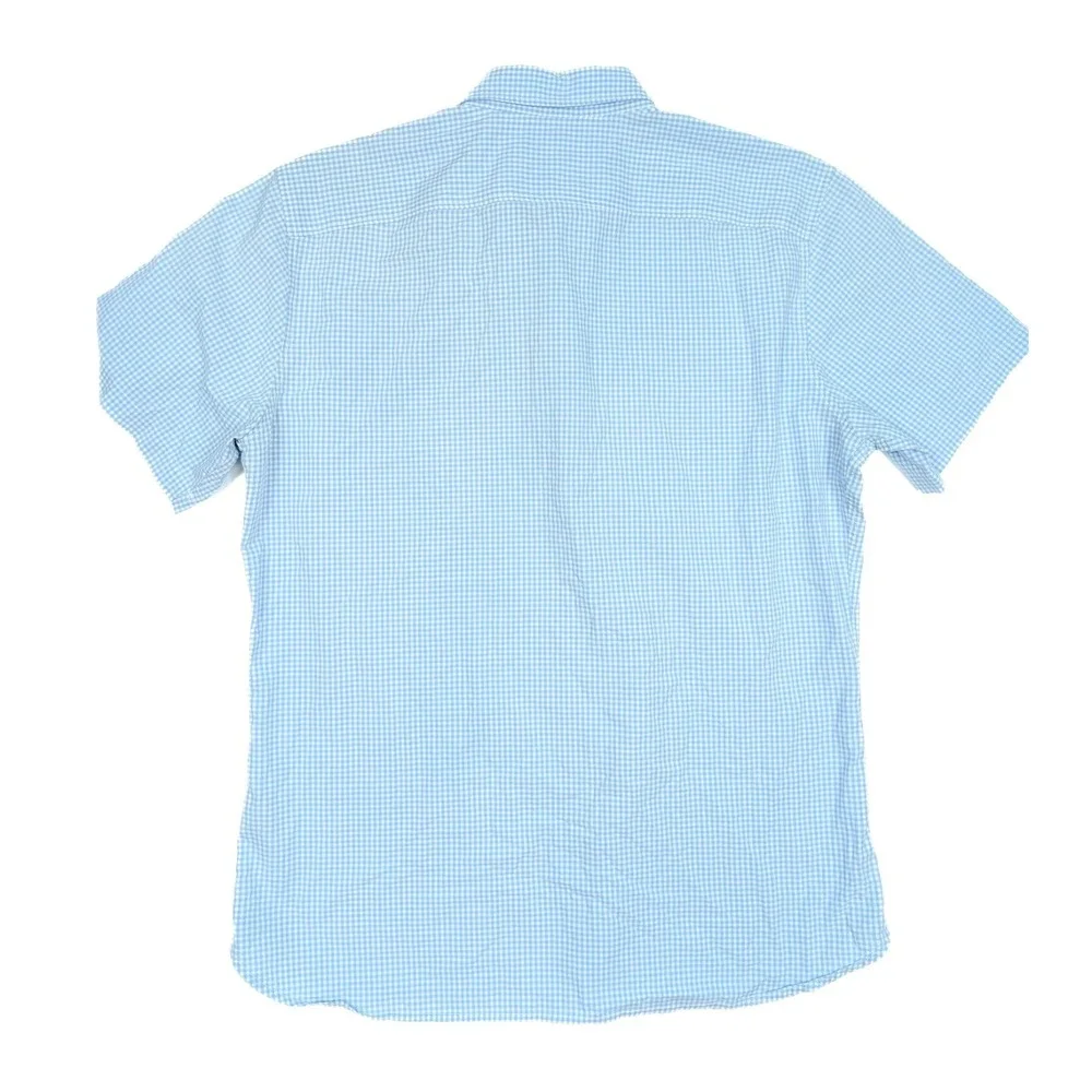 Banana Republic Grant Fit Blue‎ Checkered Button Short Sleeve Shirt Men's Size L